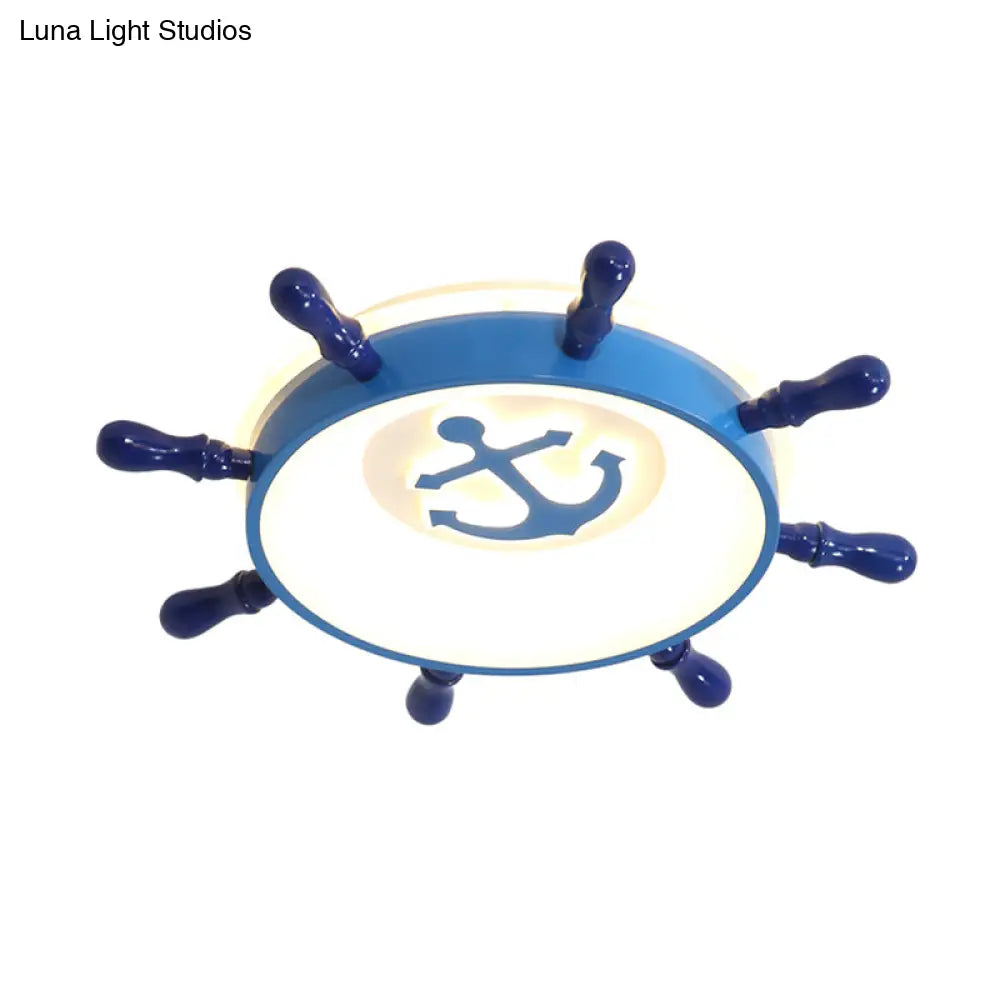 ديكوربايتس™ مصباح سقف LED بنمط مرساة مع تصميم دفة زرقاء للأطفال، إضاءة دافئة/بيضاء