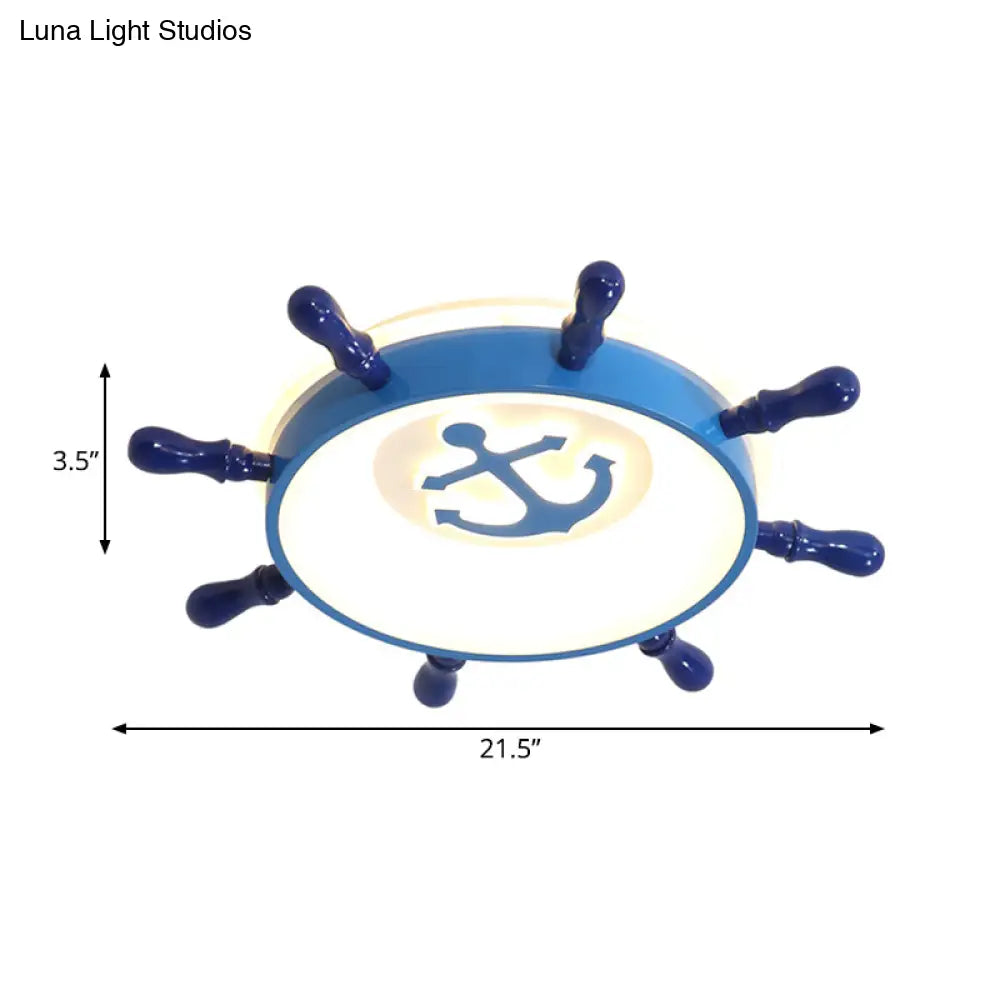 ديكوربايتس™ مصباح سقف LED بنمط مرساة مع تصميم دفة زرقاء للأطفال، إضاءة دافئة/بيضاء