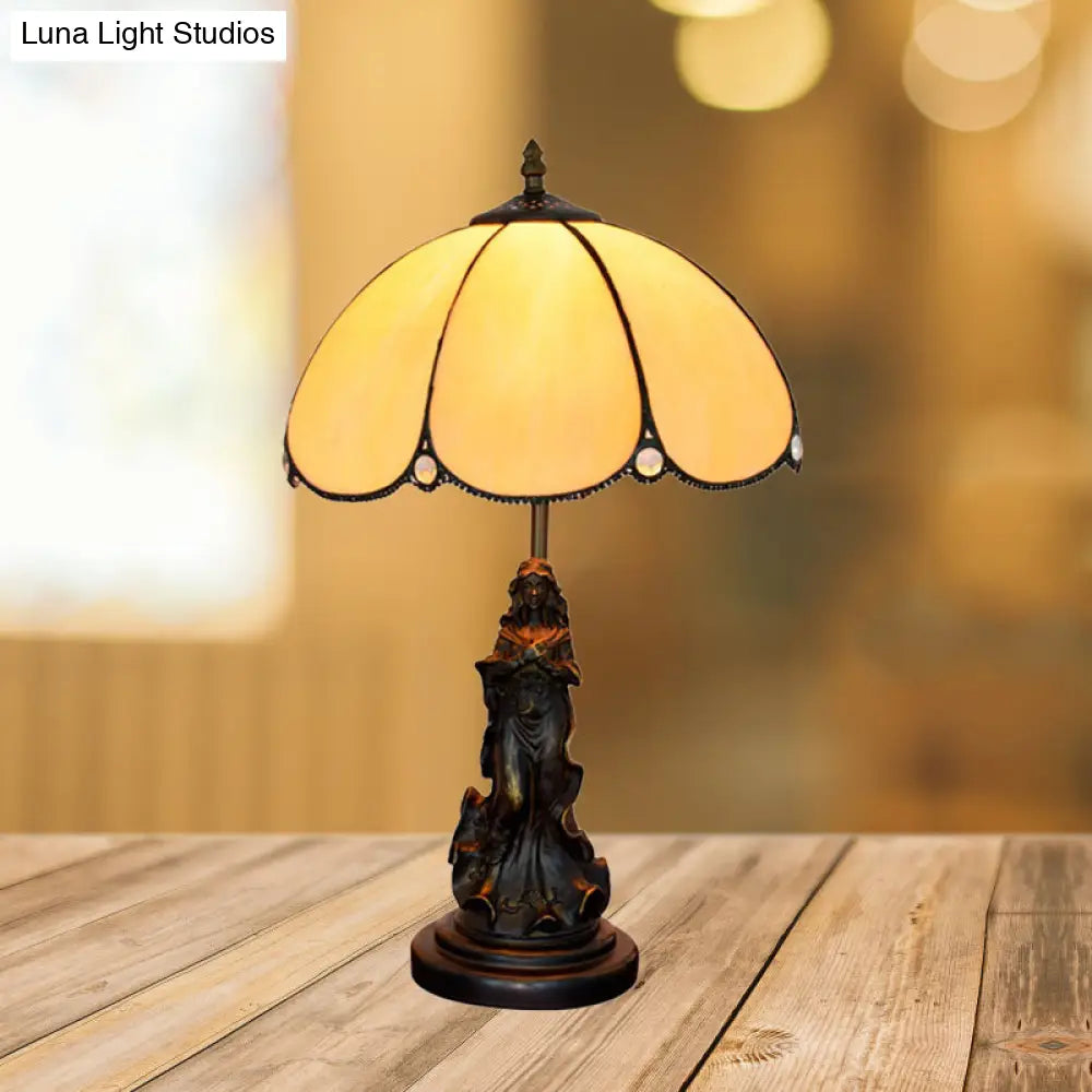 Andréa - Lámpara de mesilla de noche barroca con pétalos de cristal amarillo y base tallada con forma de dama