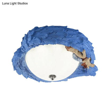 DecorBites™ DecorBites™ Angel Child Resin Wing Flush Mount Ceiling Lamp - Perfect for Romantic Bedroom Lighting