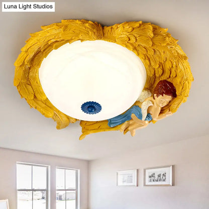 DecorBites™ DecorBites™ Angel Child Resin Wing Flush Mount Ceiling Lamp - Perfect for Romantic Bedroom Lighting