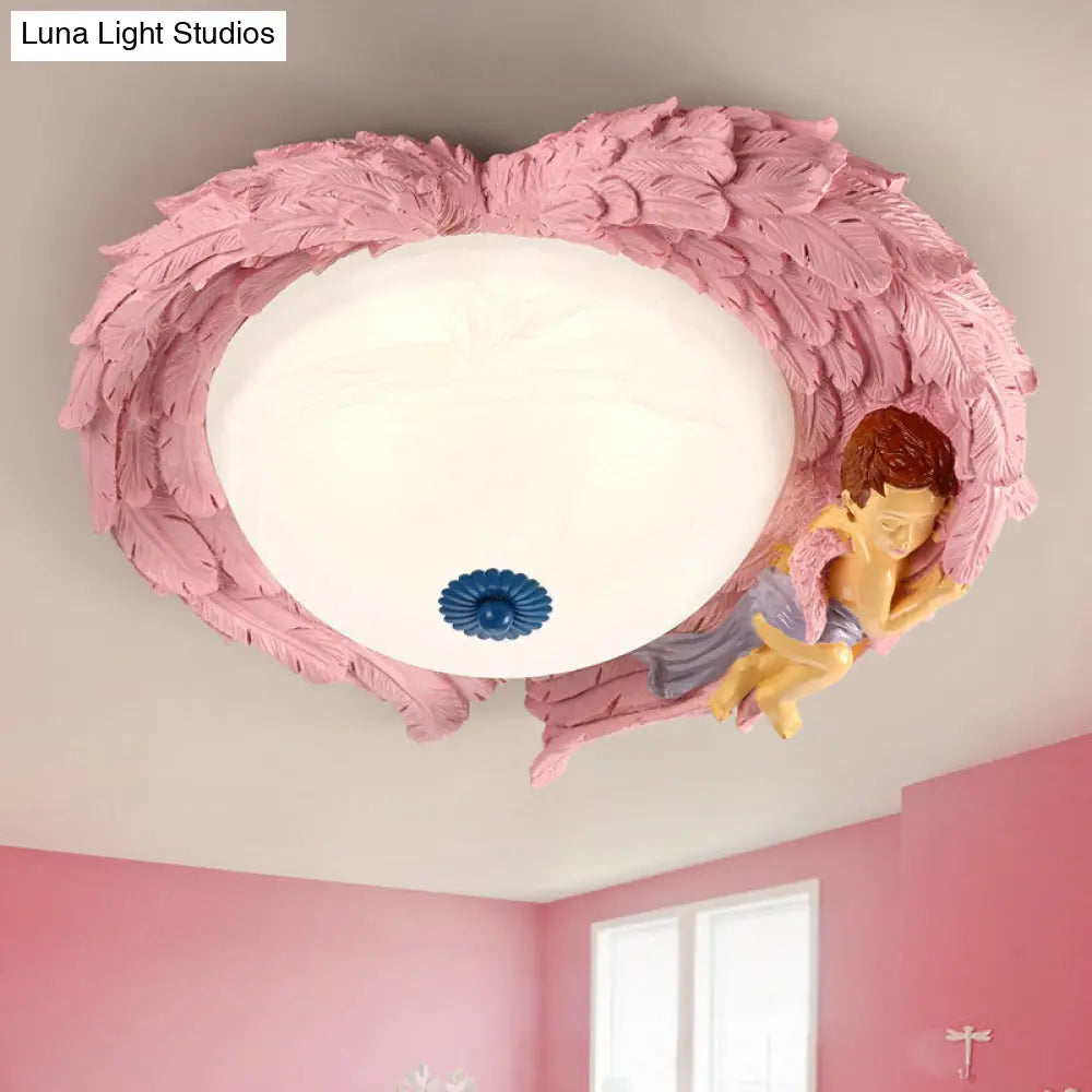 DecorBites™ DecorBites™ Angel Child Resin Wing Flush Mount Ceiling Lamp - Perfect for Romantic Bedroom Lighting