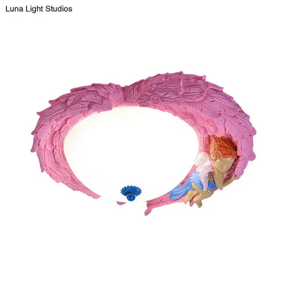 DecorBites™ DecorBites™ Angel Child Resin Wing Flush Mount Ceiling Lamp - Perfect for Romantic Bedroom Lighting