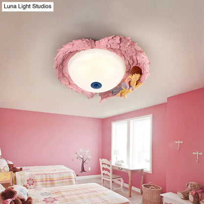 DecorBites™ DecorBites™ Angel Child Resin Wing Flush Mount Ceiling Lamp - Perfect for Romantic Bedroom Lighting