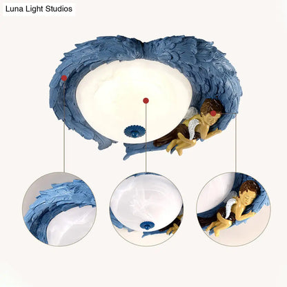 DecorBites™ DecorBites™ Angel Child Resin Wing Flush Mount Ceiling Lamp - Perfect for Romantic Bedroom Lighting