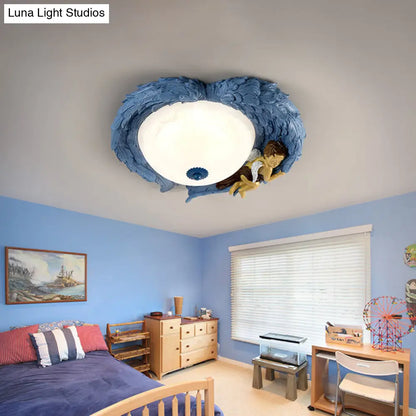 DecorBites™ DecorBites™ Angel Child Resin Wing Flush Mount Ceiling Lamp - Perfect for Romantic Bedroom Lighting
