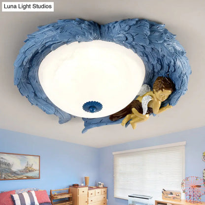 DecorBites™ DecorBites™ Angel Child Resin Wing Flush Mount Ceiling Lamp - Perfect for Romantic Bedroom Lighting