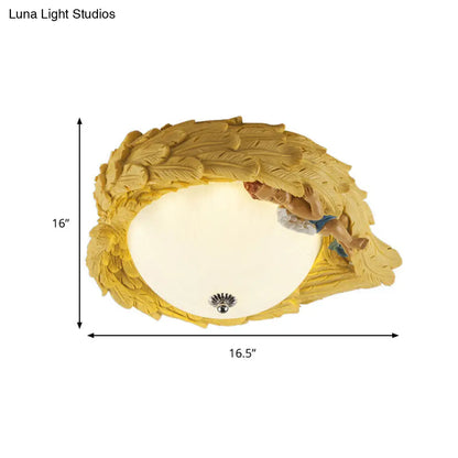 DecorBites™ DecorBites™ Angel Child Resin Wing Flush Mount Ceiling Lamp - Perfect for Romantic Bedroom Lighting
