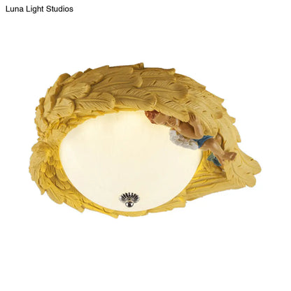 DecorBites™ DecorBites™ Angel Child Resin Wing Flush Mount Ceiling Lamp - Perfect for Romantic Bedroom Lighting
