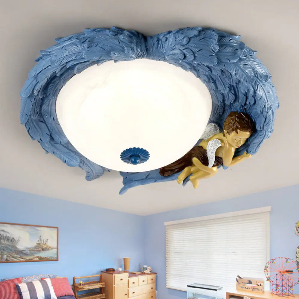 DecorBites™ DecorBites™ Angel Child Resin Wing Flush Mount Ceiling Lamp - Perfect for Romantic Bedroom Lighting
