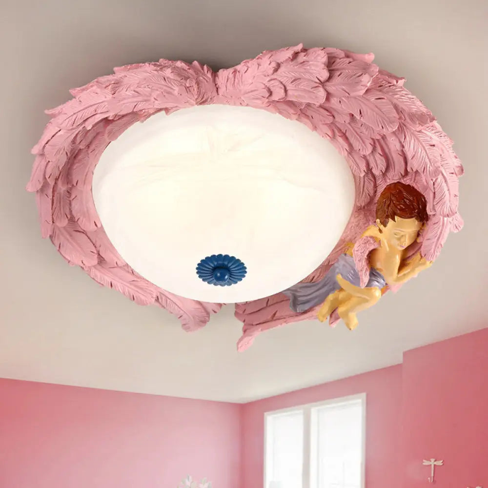 DecorBites™ DecorBites™ Angel Child Resin Wing Flush Mount Ceiling Lamp - Perfect for Romantic Bedroom Lighting