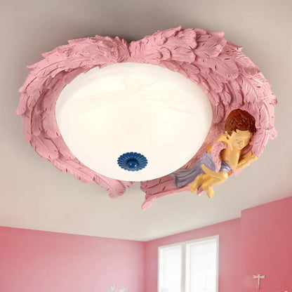 DecorBites™ DecorBites™ Angel Child Resin Wing Flush Mount Ceiling Lamp - Perfect for Romantic Bedroom Lighting