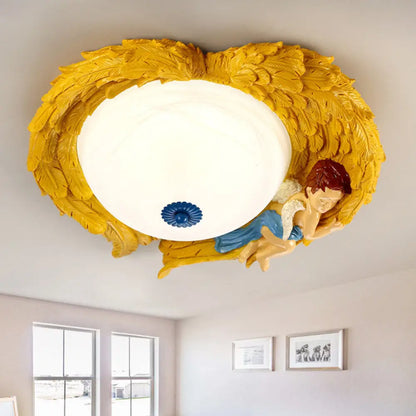 DecorBites™ DecorBites™ Angel Child Resin Wing Flush Mount Ceiling Lamp - Perfect for Romantic Bedroom Lighting