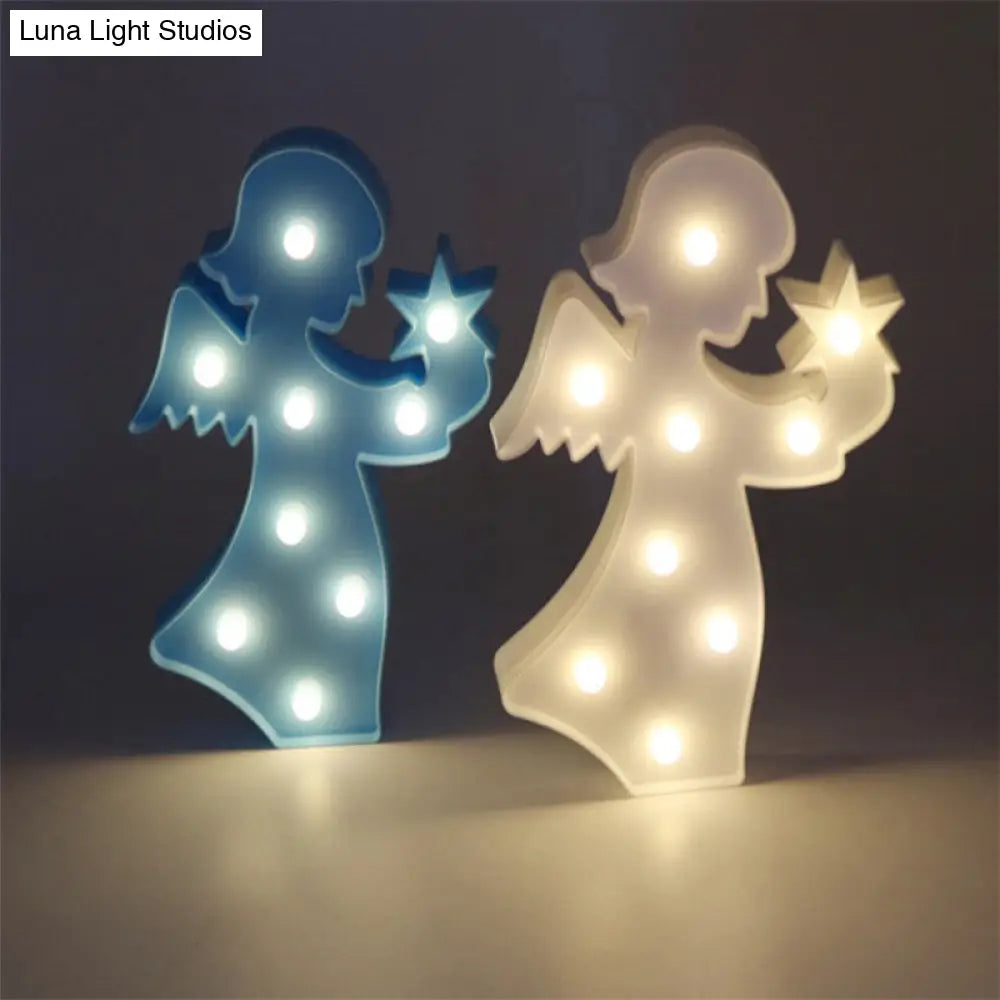 Lámpara de noche LED con forma de ángel: Iluminación nocturna de pared creativa de plástico para la habitación de las niñas