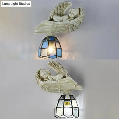 Aplique de pared con forma de ángel y pantalla de cristal de colores - Blanco/Azul