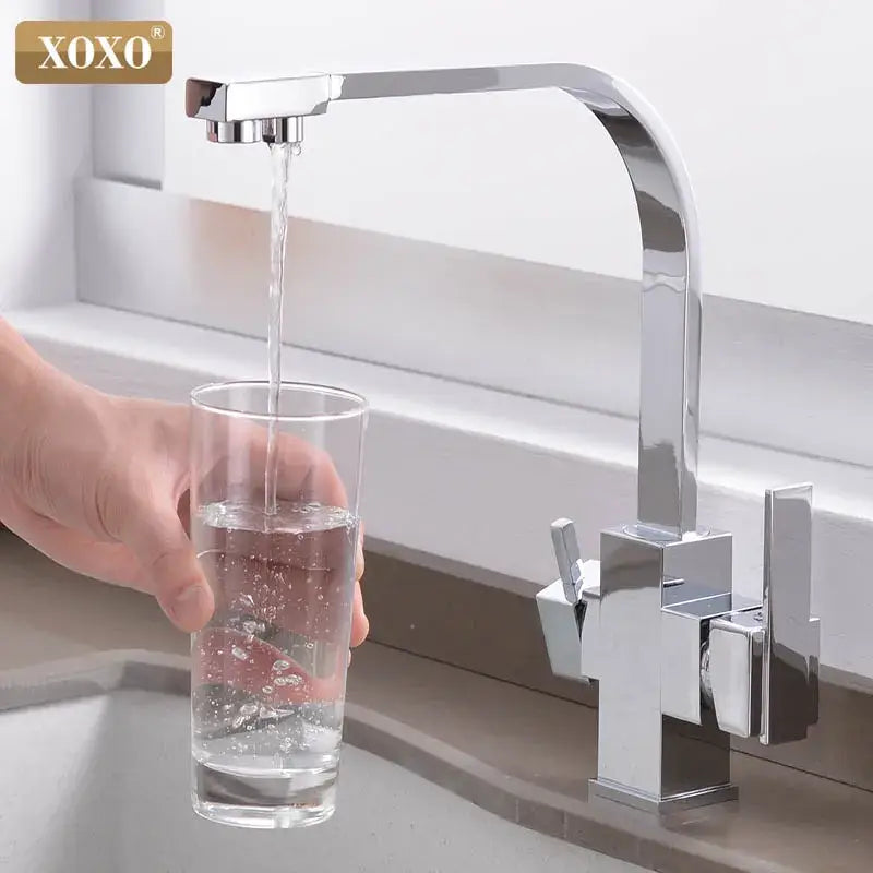 Chrome finished xoxo brand kitchen faucet with curved spout in sleek modern design for black single hole decorbites use