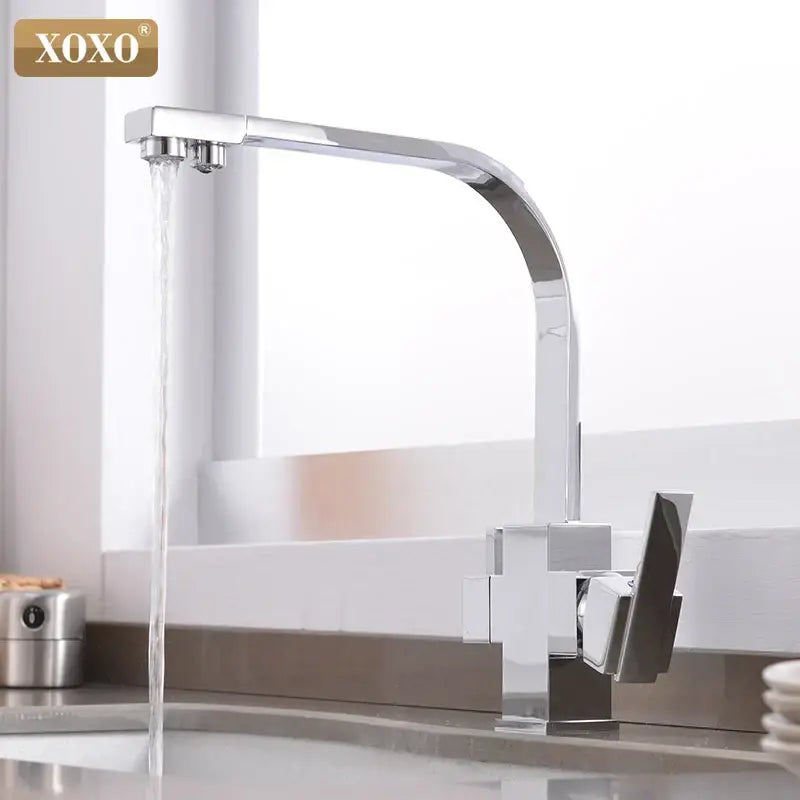 Chrome-finished xoxo brand kitchen faucet with arched spout and angular handle for black single hole use