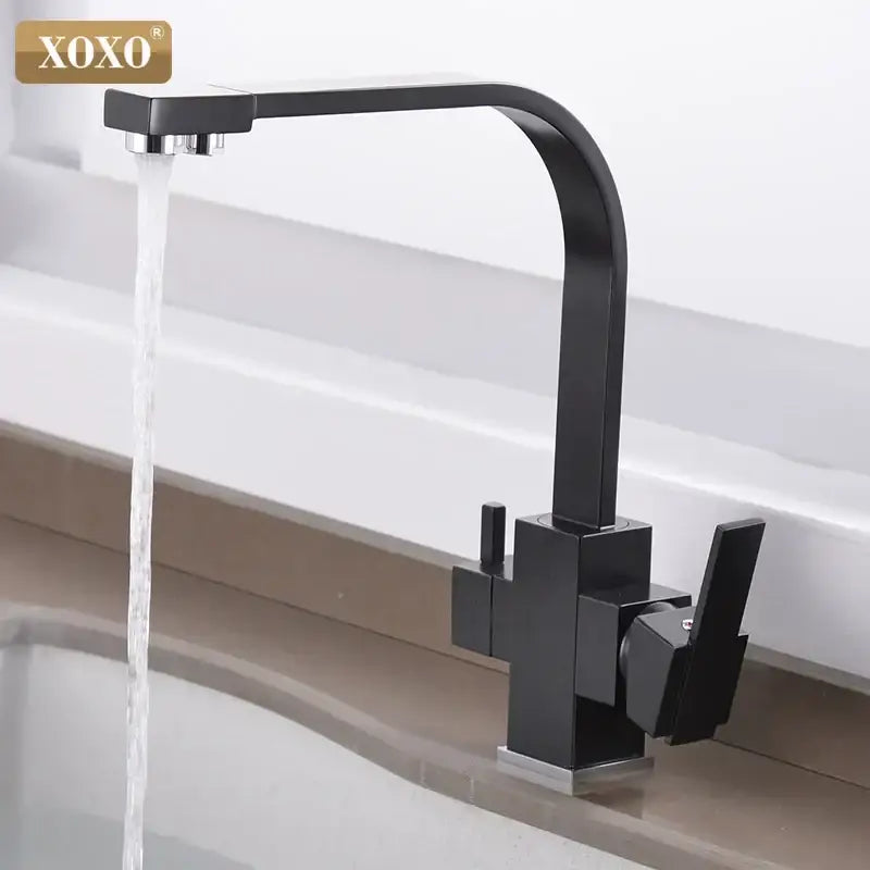 Black matte-finish decorbites black single hole xoxo brand kitchen faucet with dual handles and sleek modern design
