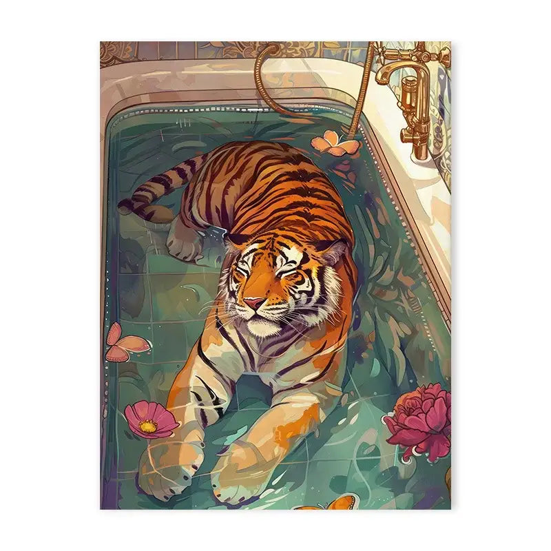 Decorbites™ vibrant orange tiger nordic canvas painting with black stripes for bathroom or living room decor