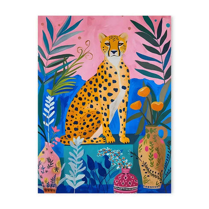 Decorbites™ animal theme canvas wall art featuring a vibrant golden-yellow cheetah with black spots amidst foliage