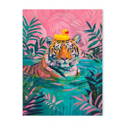 Vibrant animal print canvas wall art by decorbites™ featuring a tiger with a yellow rubber duck and lush foliage