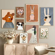 A collection of DecorBites™ animal print rainbow movie posters featuring whimsical pastel animal illustrations for wall decor
