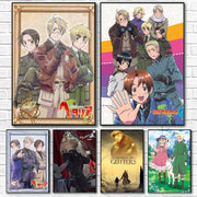 Set of five anime cartoon hetalia framed posters on white brick wall for home bedroom living room decoration gift
