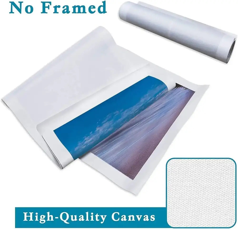Unframed high-quality canvas roll featuring vibrant ocean sky scene on textured white fabric from decorbites anime poster collection art prints