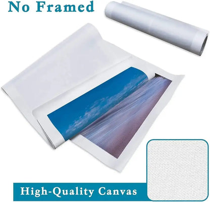 Unframed high-quality canvas roll with vibrant ocean and sky scene on textured fabric from decorbites anime poster collection