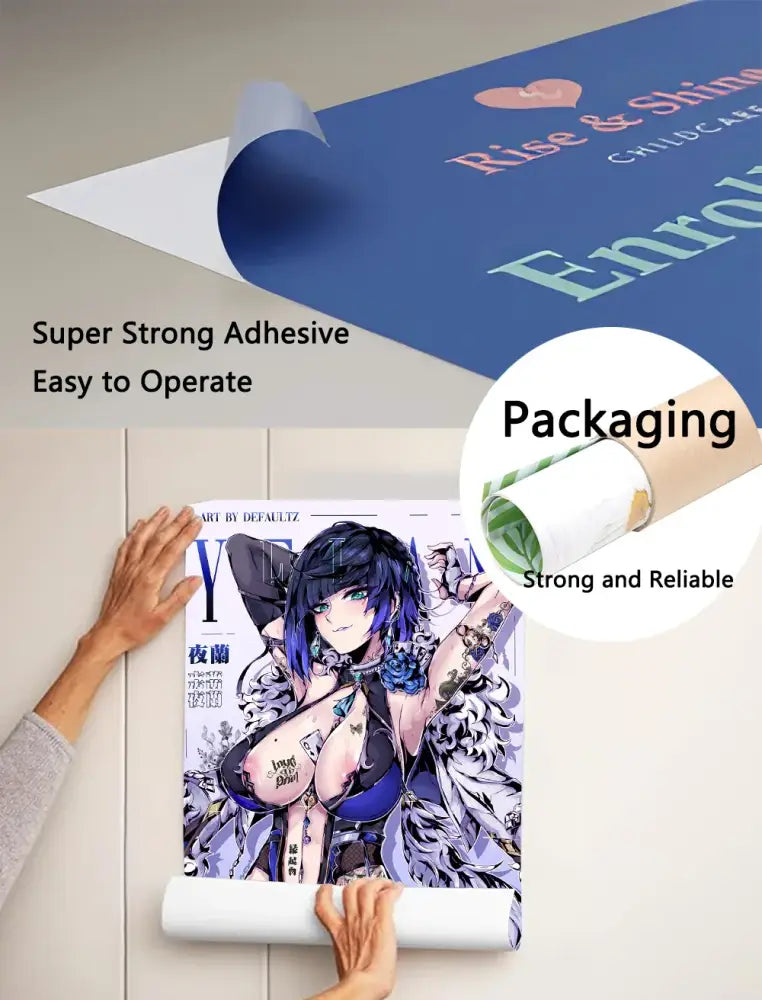 Blue and white anime lucky star girl poster by DecorBites™ featuring a cute girl illustration waterproof wall decor