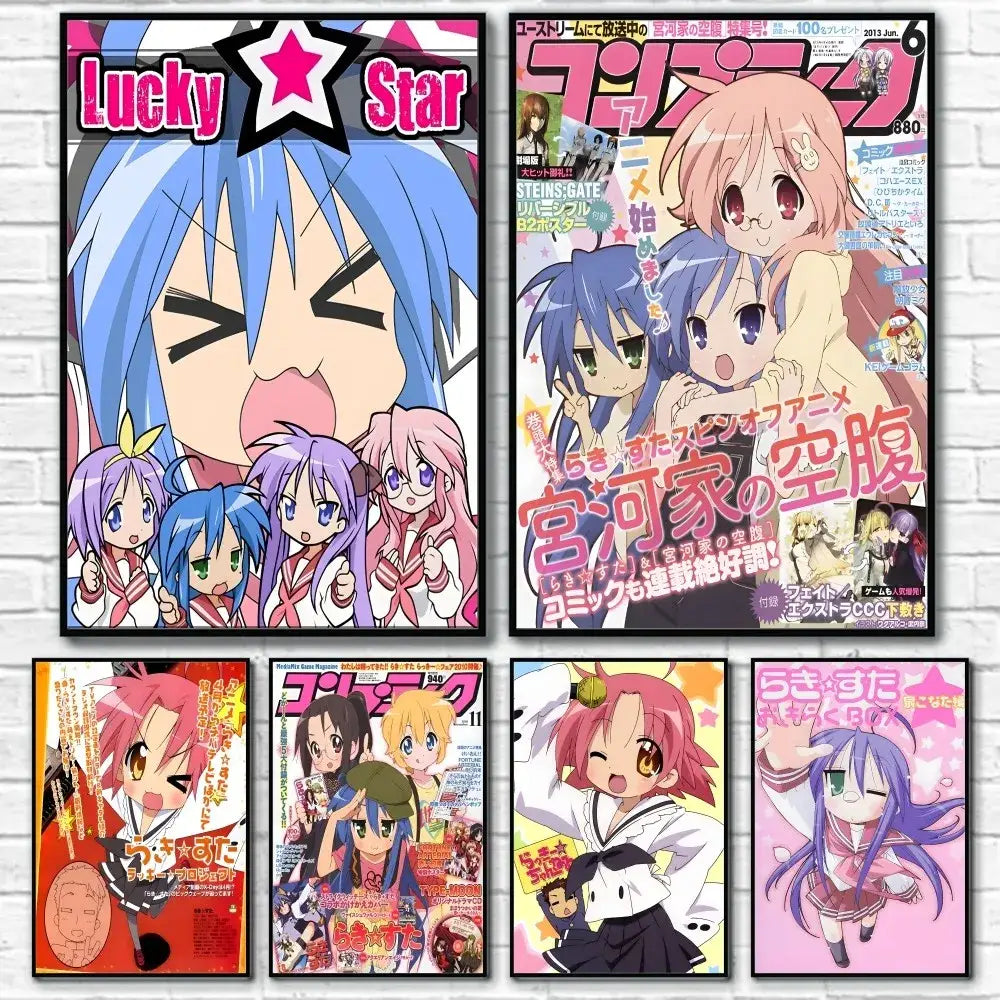DecorBites™ anime lucky star girl poster featuring a blue-haired cute girl in school uniforms waterproof decor