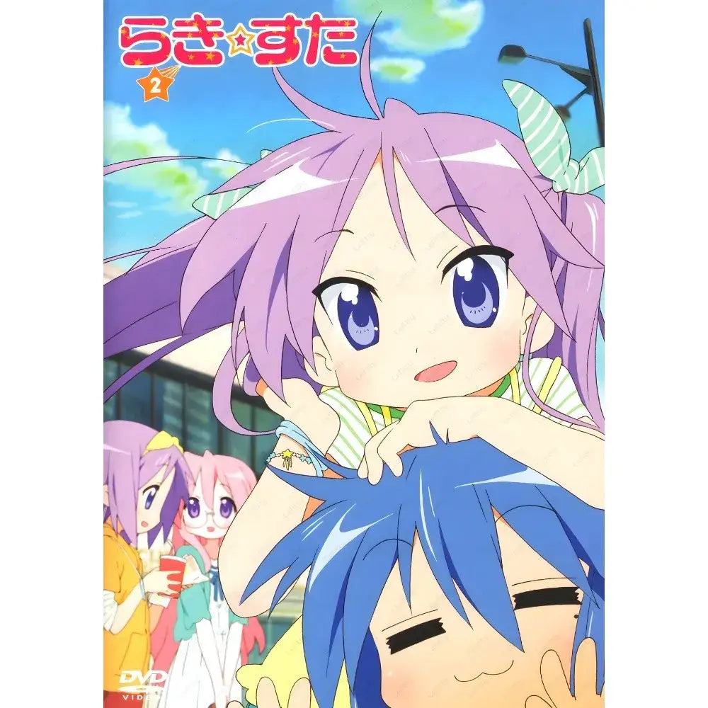 Decorbites™ anime lucky star girl poster featuring a purple-haired cute girl poster with blue eyes and green-striped bow