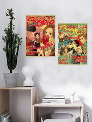 Two vibrant vintage-style nana anime posters with colorful artwork and bold japanese text by decorbites™ 2021 retro decor
