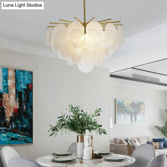 DecorBites™ Aniya -  Modern Brass-White Tiered Discs Suspension Chandelier for Dining Room Ceiling
