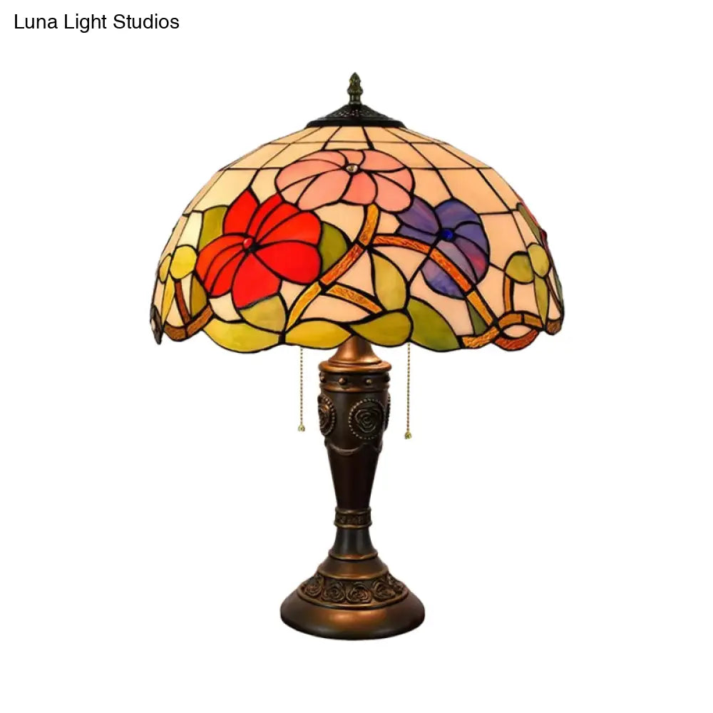 Annabelle - Lámpara de noche Tiffany de cristal rojo/naranja con base tallada