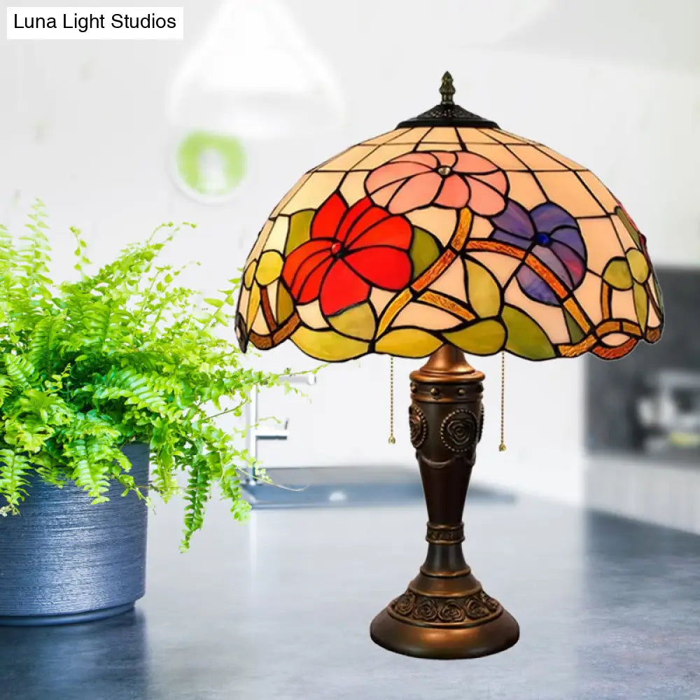 Annabelle - Lámpara de noche Tiffany de cristal rojo/naranja con base tallada