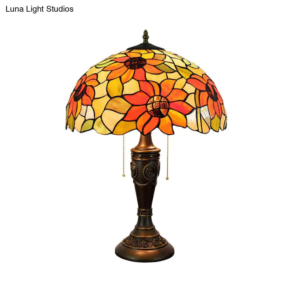 Annabelle - Lámpara de noche Tiffany de cristal rojo/naranja con base tallada