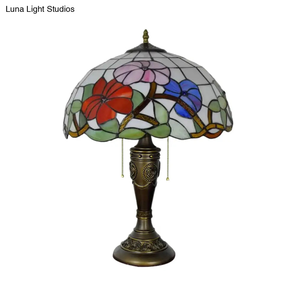 Annabelle - Lámpara de noche Tiffany de cristal rojo/naranja con base tallada