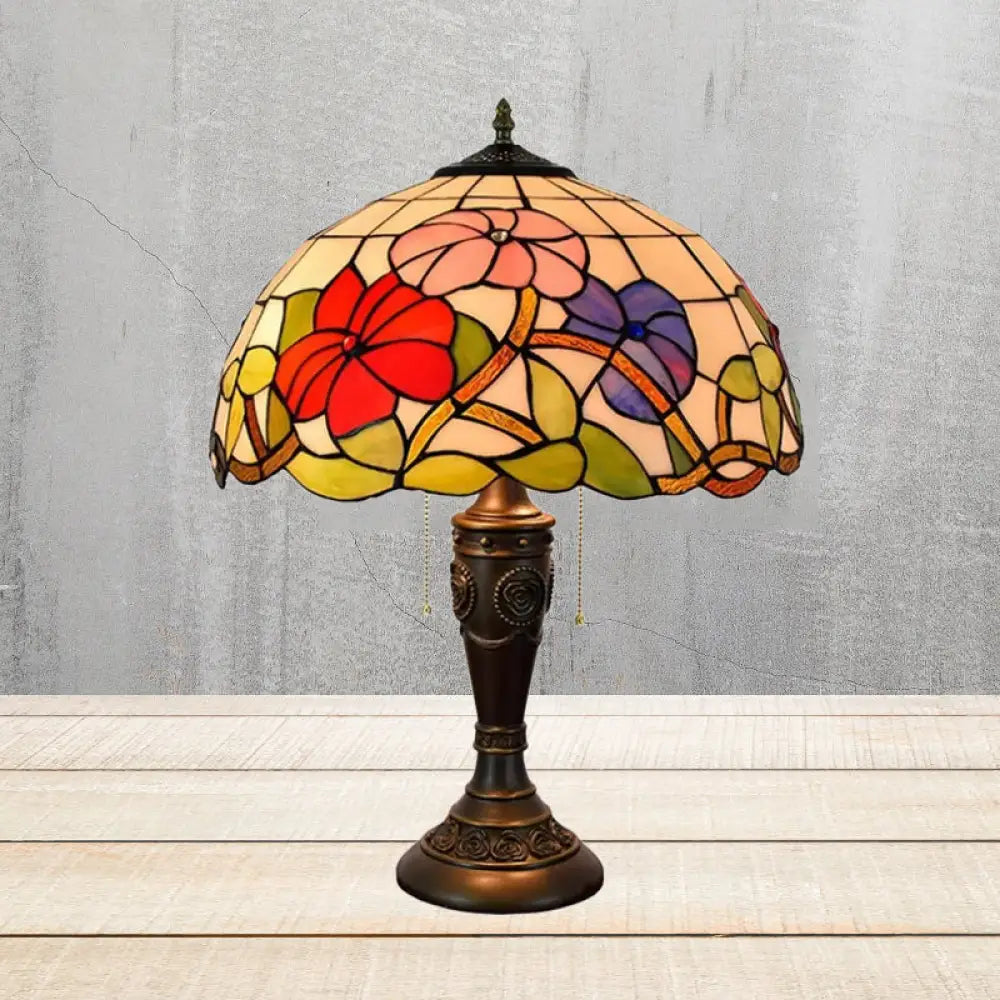 Annabelle - Lámpara de noche Tiffany de cristal rojo/naranja con base tallada