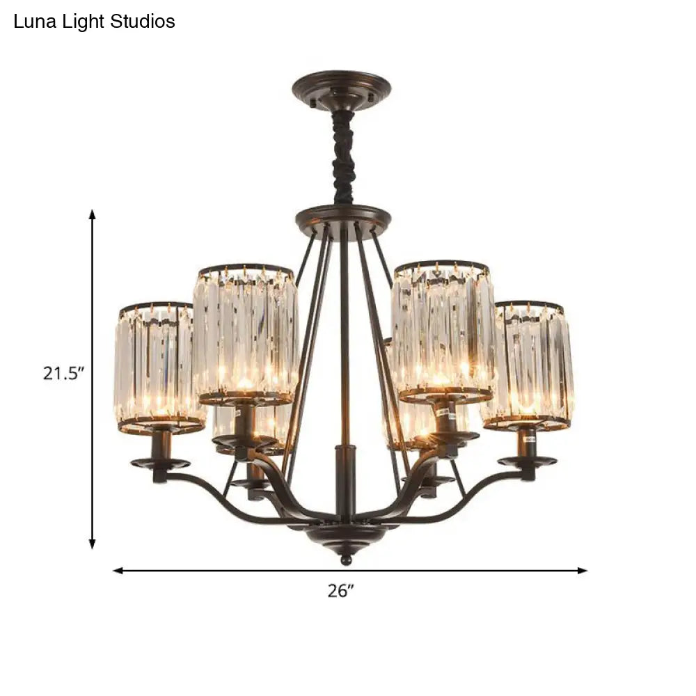 Lámpara de araña antigua de cristal prismático cilíndrica negra de 3/6/8 luces