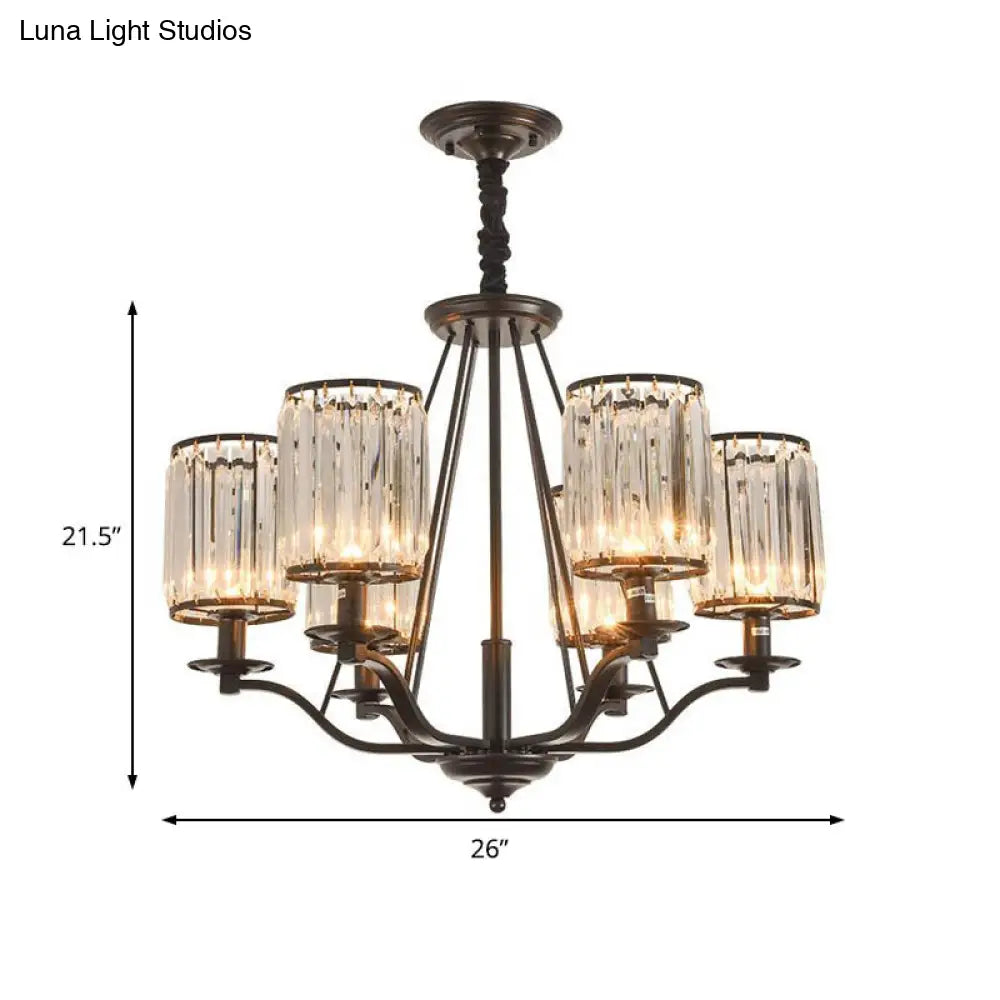 Lámpara de araña antigua de cristal prismático cilíndrica negra de 3/6/8 luces