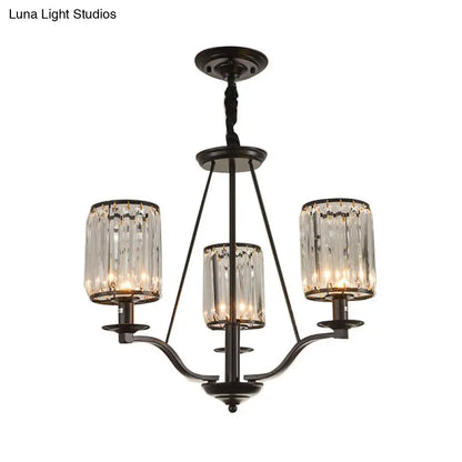 Lámpara de araña antigua de cristal prismático cilíndrica negra de 3/6/8 luces