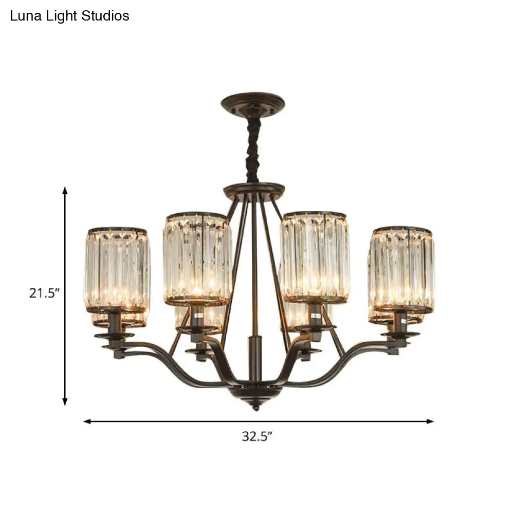 Lámpara de araña antigua de cristal prismático cilíndrica negra de 3/6/8 luces