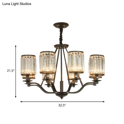 Lámpara de araña antigua de cristal prismático cilíndrica negra de 3/6/8 luces