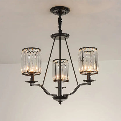 Lámpara de araña antigua de cristal prismático cilíndrica negra de 3/6/8 luces