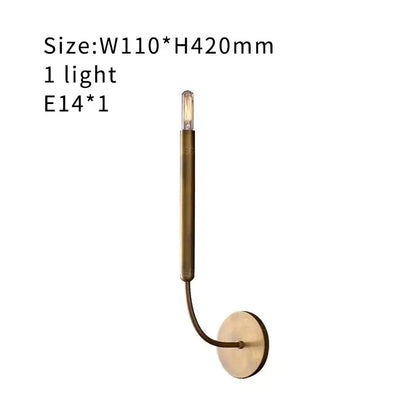 Brass-finished antique art deco wall lamp with slender curved arm and exposed edison bulb for gold mirror lights