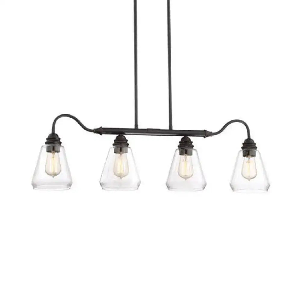 DecorBites™ antique black 4-light cone chandelier with clear glass shades and exposed filament bulbs for indoor spaces