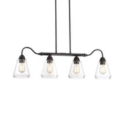 DecorBites™ antique black 4-light cone chandelier with clear glass shades and exposed filament bulbs for indoor spaces