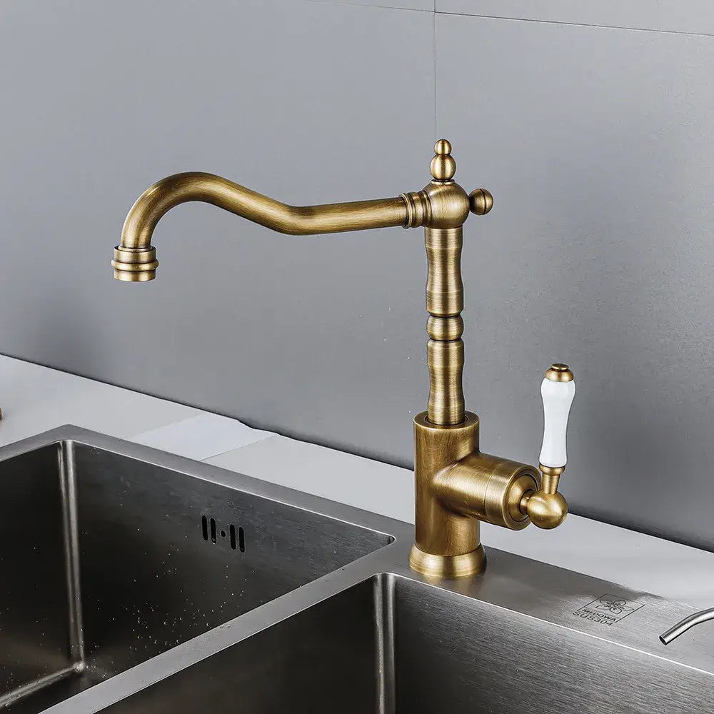 Antique black and white ceramic kitchen faucet with brass body and single lever tap by decorbites black antique collection