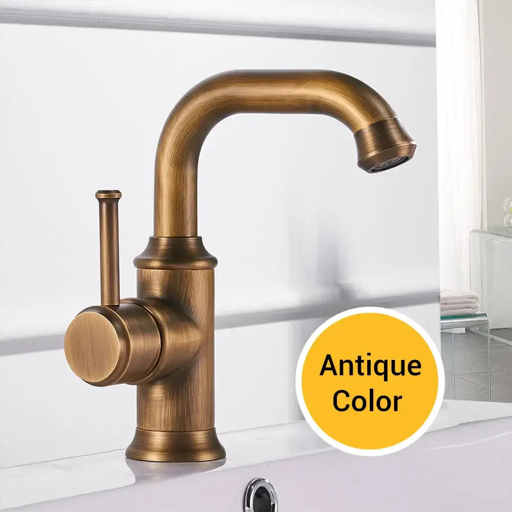 Antique black brass single handle bathroom faucet with curved spout for hot and cold water by decorbites black brass